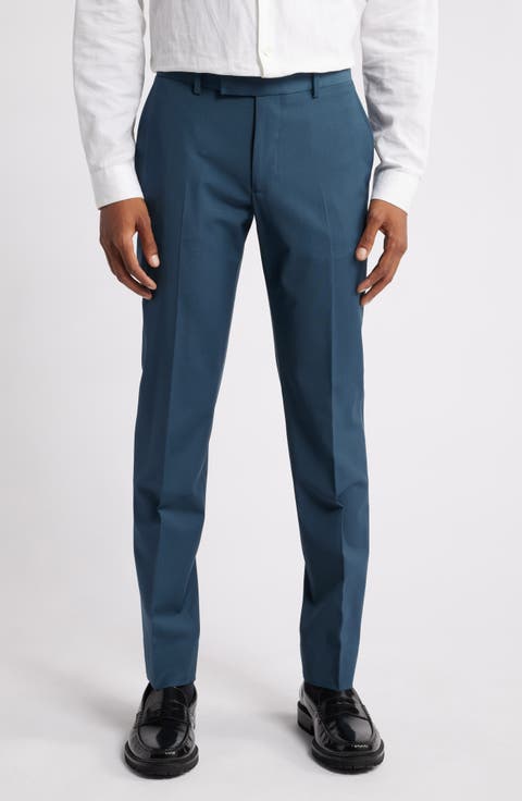 Solid Slim Fit Wool Blend Trousers