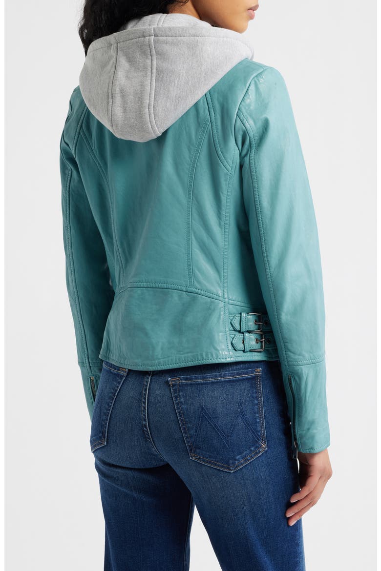 Nola Leather Jacket with Removable Hoodie, Alternate, color, LIGHT TURQUOISE