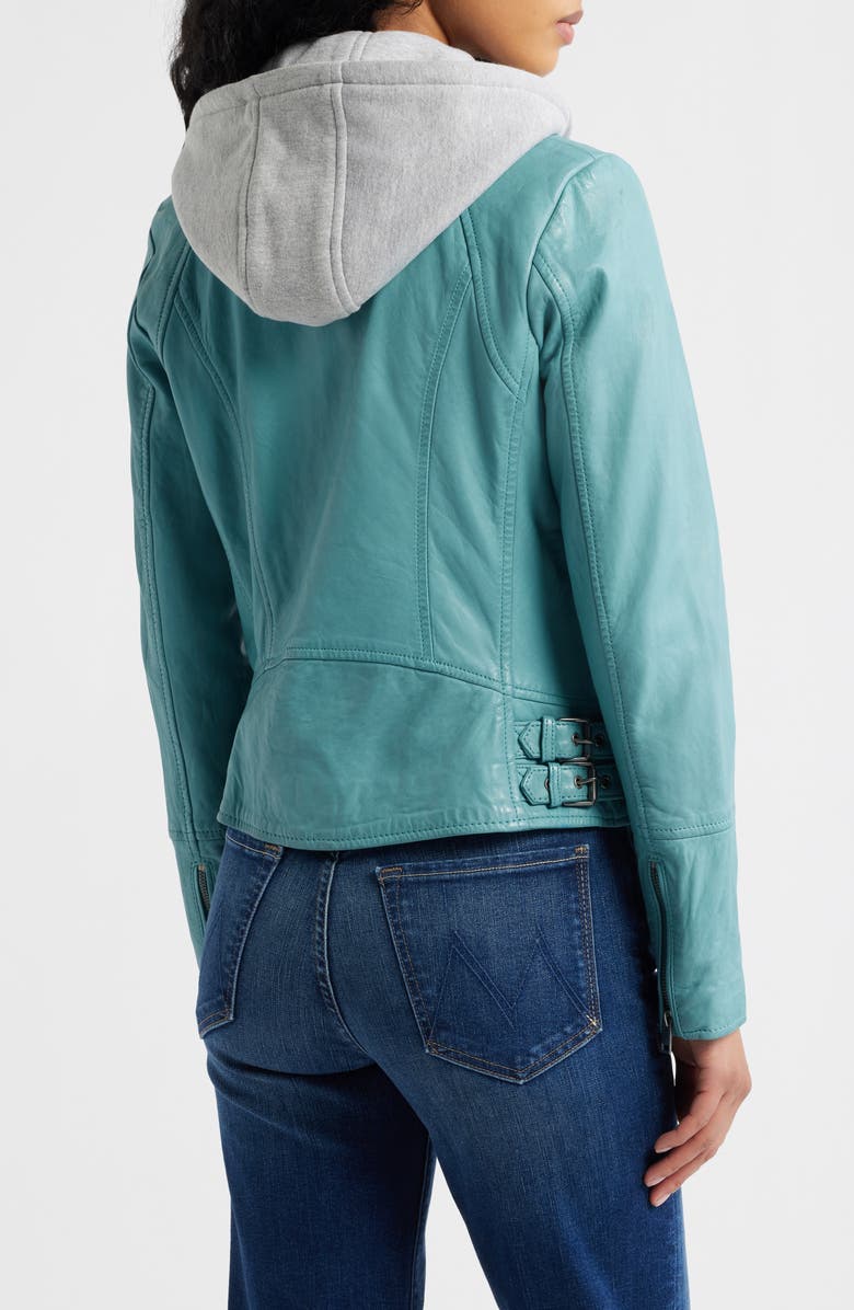 MAURITIUS Nola Leather Jacket with Removable Hoodie, Alternate, color, Light Turquoise