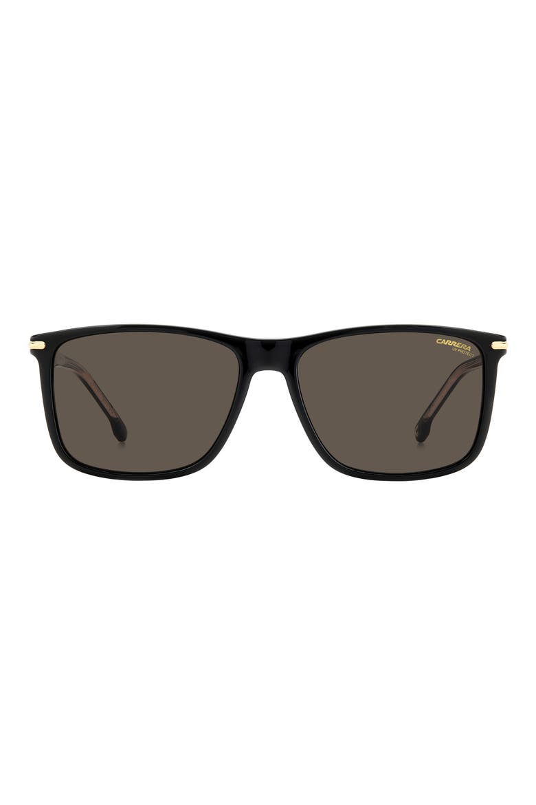 57mm Polarized Rectangular Sunglasses, Main, color, BLACK / GREY