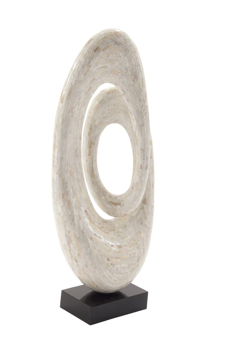 WILLOW ROW White Mother of Pearl Swirl Abstract Sculpture with Black Base, Alternate, color, White