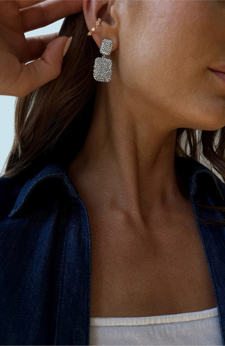 BaubleBar Gloria Pavé Drop Earrings, Alternate, color, Silver