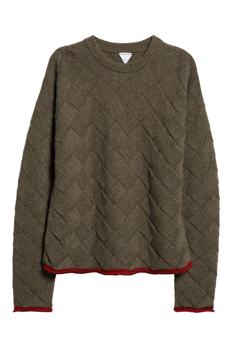 Intrecciato 3D Knit Wool Blend Crewneck Sweater, Alternate, color, GREY MELANGE