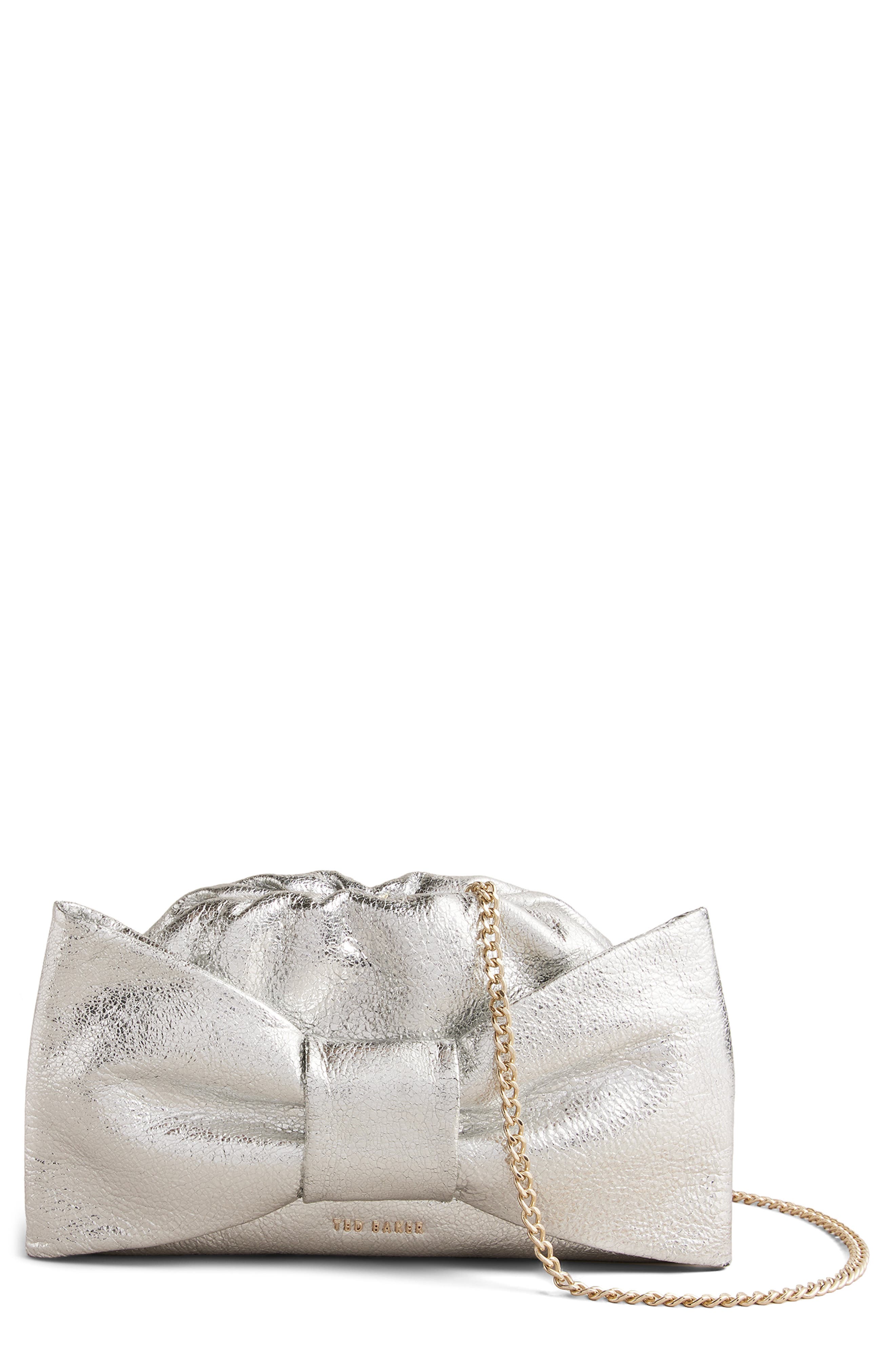Ted Baker London Nisnia Bow Metallic Leather Clutch, Main, color, 