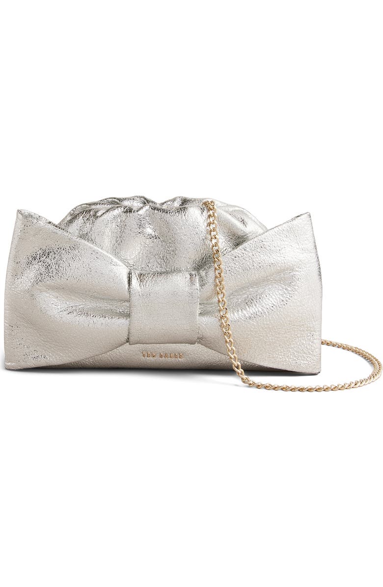Ted Baker London Nisnia Bow Metallic Leather Clutch, Main, color,