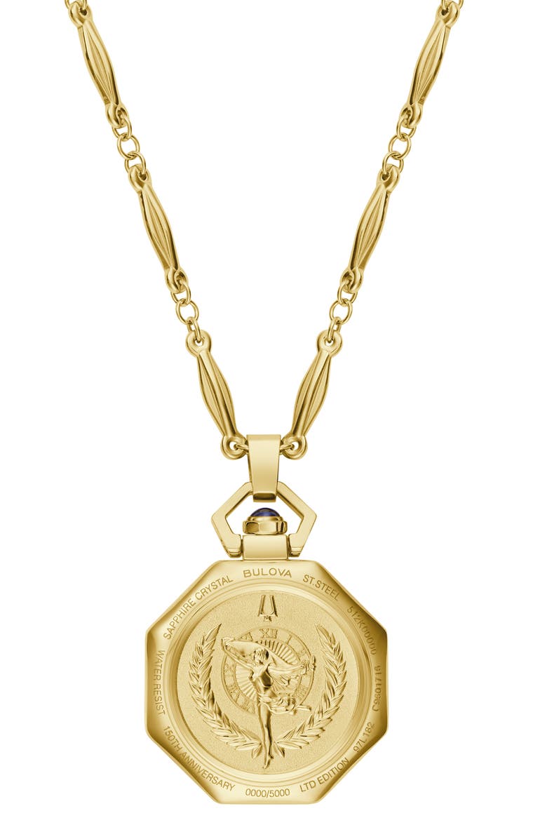 BULOVA Rubaiyat Mother-of-Pearl Pendant Necklace Watch, 28.8mm, Alternate, color, Gold-Tone