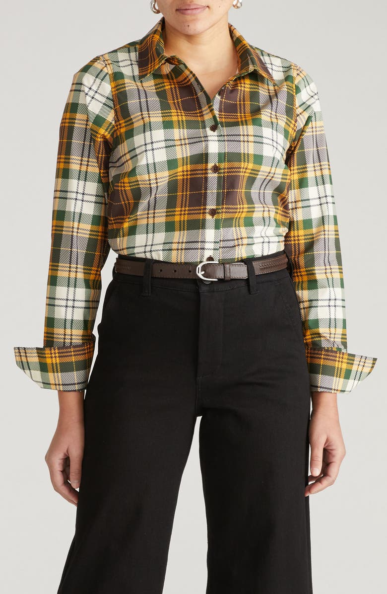 Universal Standard Henning x US Madison Poplin Button-Up Shirt, Main, color, Brown Plaid