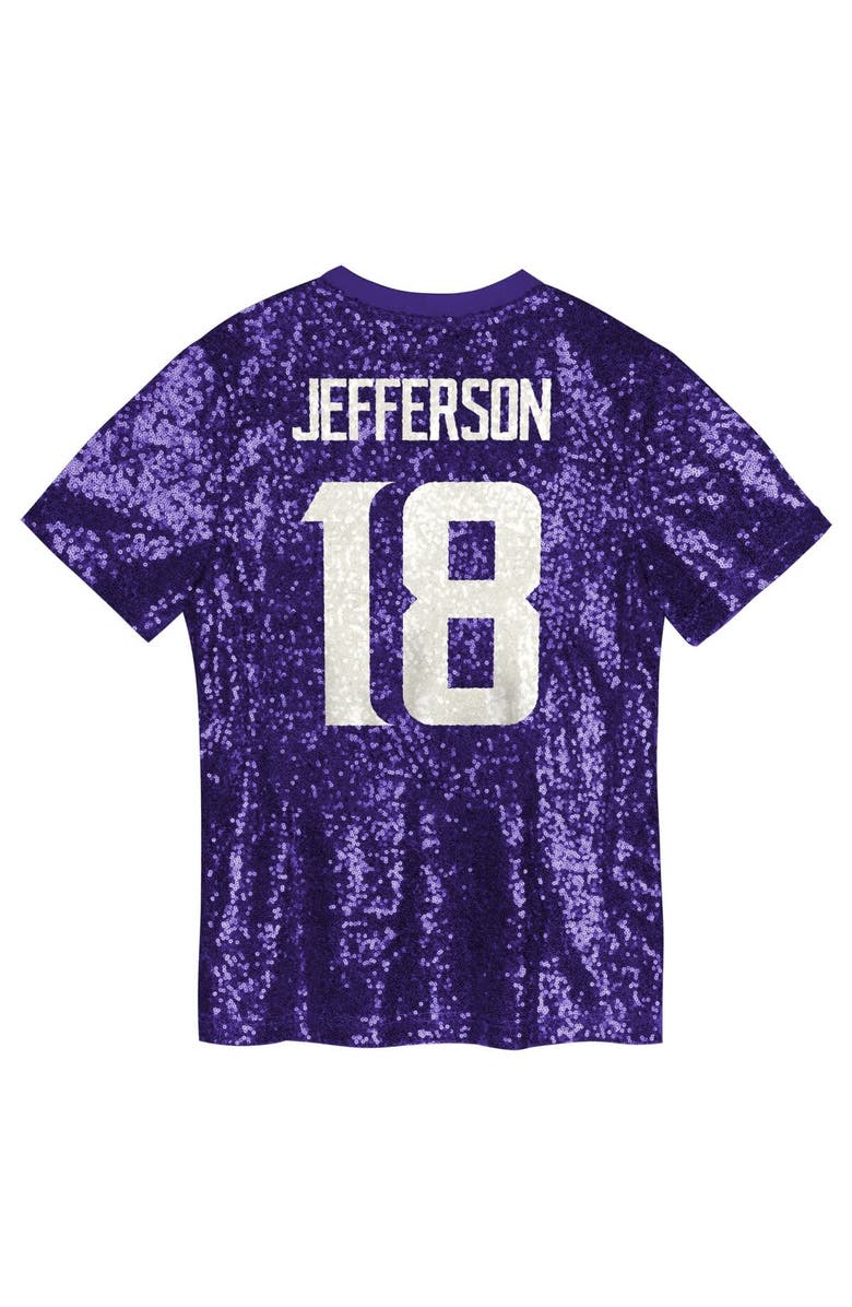 Outerstuff Girls Youth Justin Jefferson Purple Minnesota Vikings Sequin V-Neck Fashion Jersey, Alternate, color, Purple
