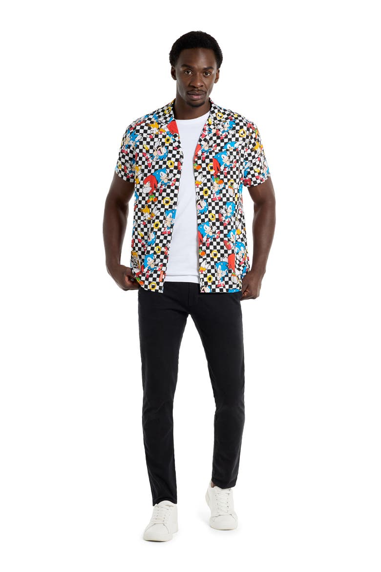 Relaxed Fit Sonic the Hedgehog® Print Camp Shirt, Alternate, color, WHITE CHECK MULTI