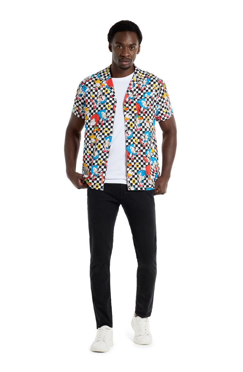 OppoSuits Relaxed Fit Sonic the Hedgehog<sup>®</sup> Print Camp Shirt, Alternate, color, White Check Multi