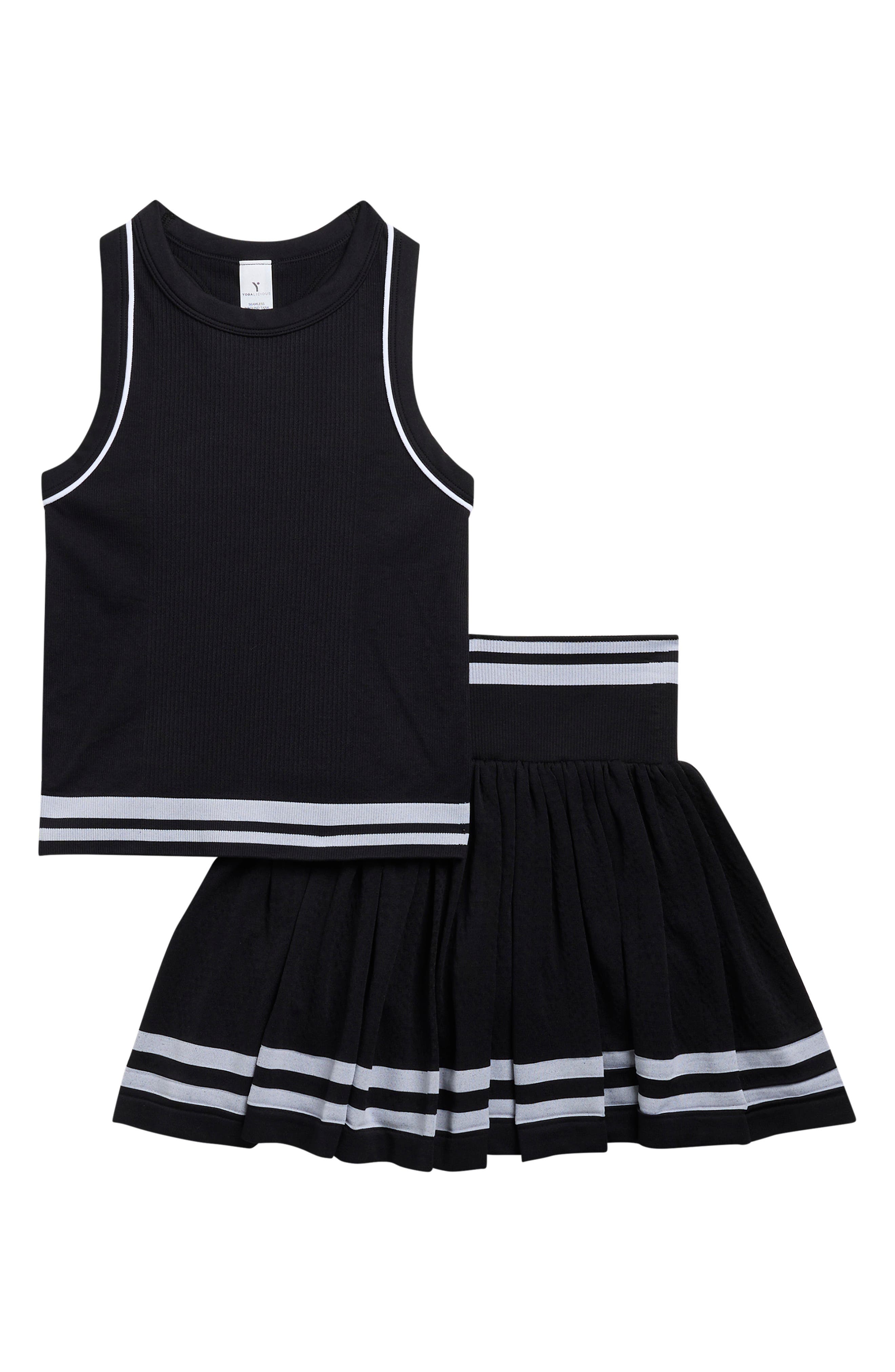 YOGALICIOUS Kids' Seamless Rib Tank & Pleated Skirt Set