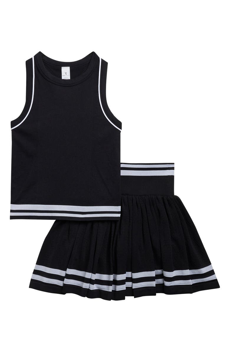 YOGALICIOUS Kids' Seamless Rib Tank & Pleated Skirt Set, Main, color, Black