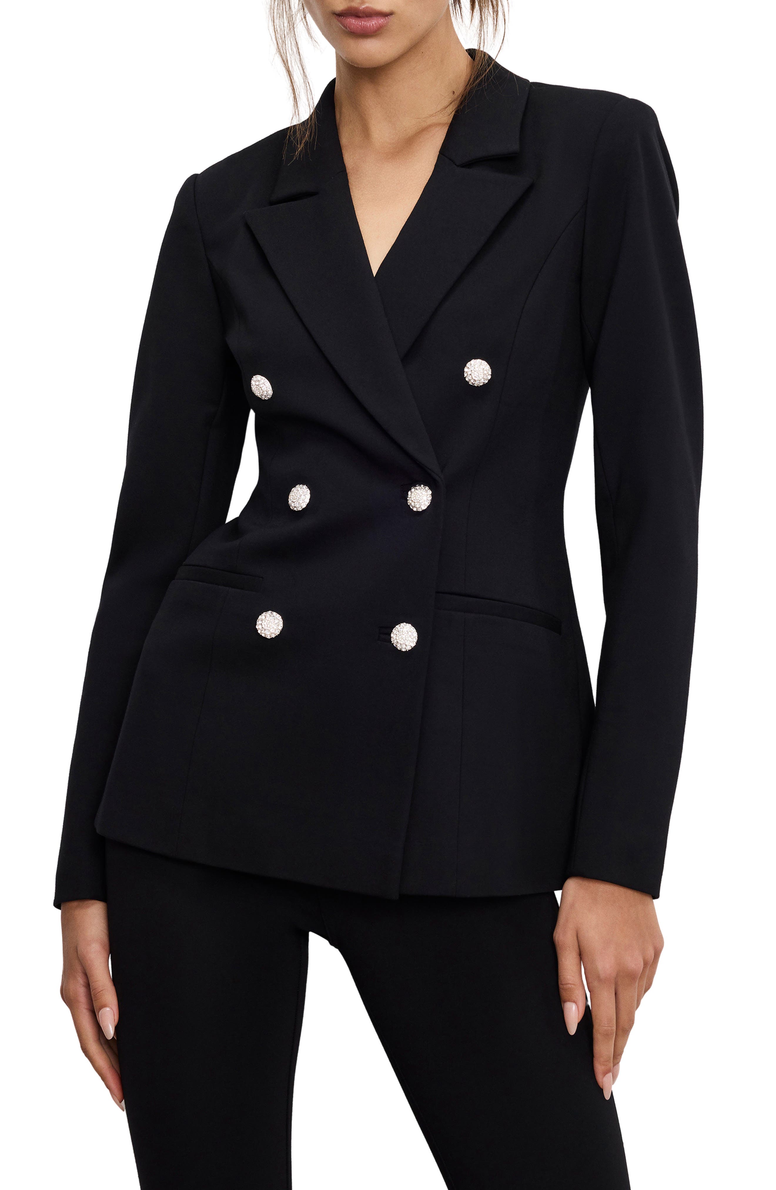 Good American Embellished Double Breasted Blazer