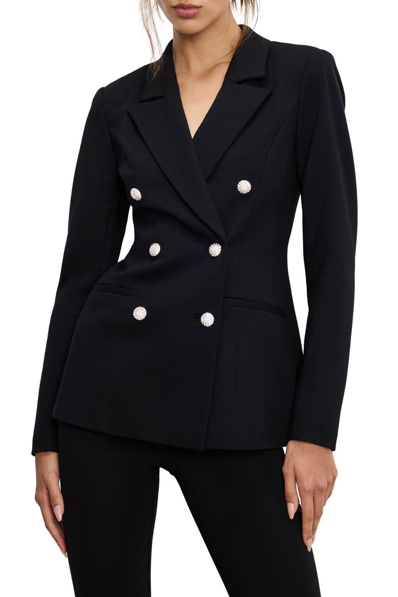 Embellished Double Breasted Blazer, Main, color, BLACK001