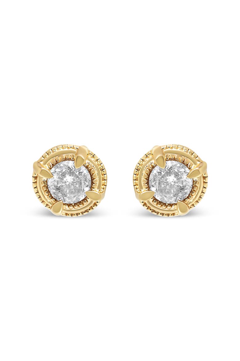 14K Yellow Gold Plated Silver 1-1/2 Ct Diamond Solitaire Milgrain Stud Earrings, Alternate, color, Yellow