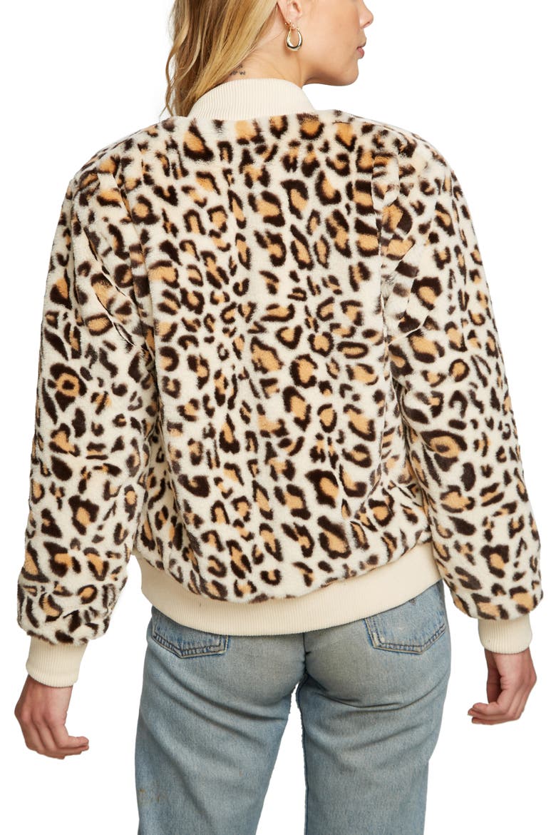 Faux Fur Leopard Print Bomber Jacket, Alternate, color, ANIMAL
