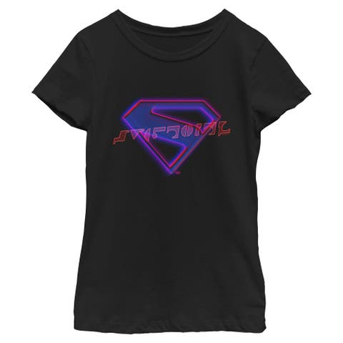 Girl's Supergirl Neon Classic Logo  Graphic T-Shirt