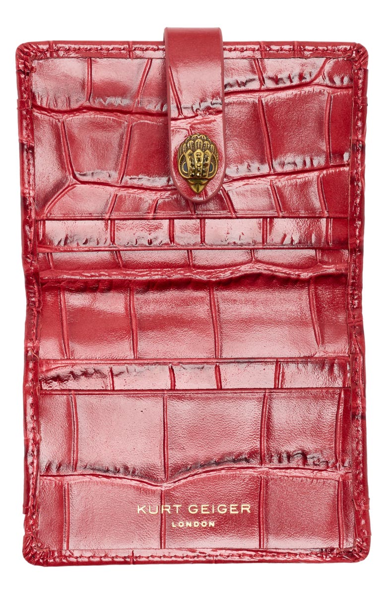 Kurt Geiger London Kensington Snap Flap Card Croc Embossed Wallet, Alternate, color, Red