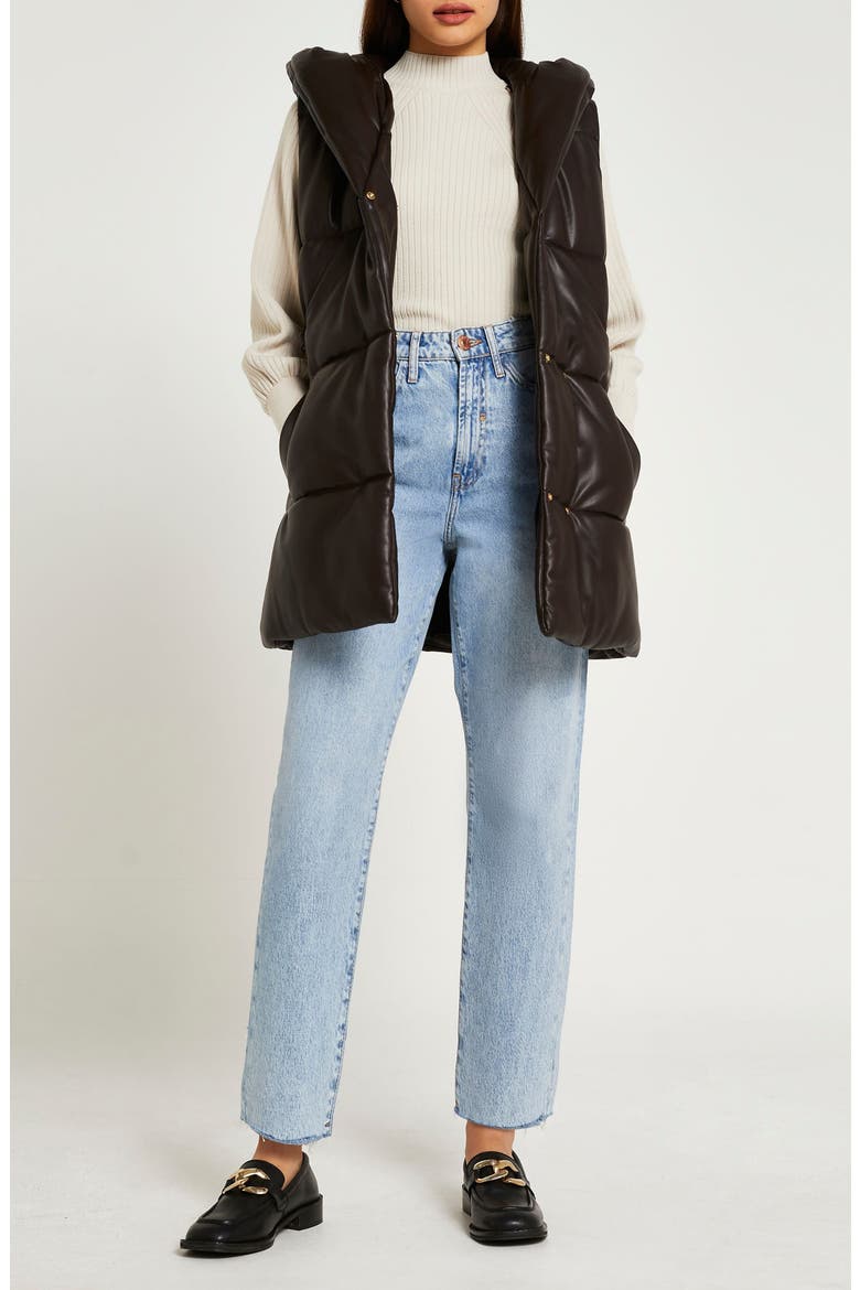 Sleeveless Puffer Gilet Vest, Alternate, color, BROWNDARK