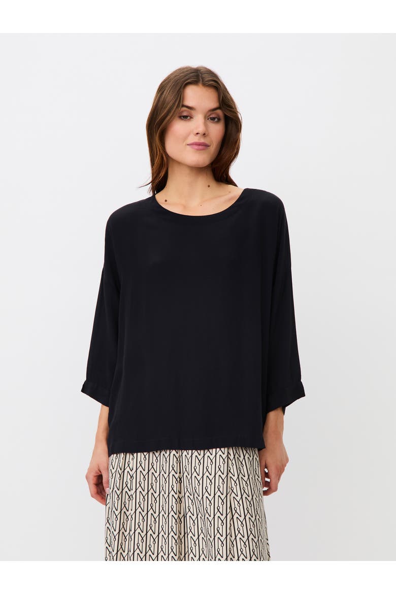 Mabecca Round Neck Draped Blouse, Main, color, Black