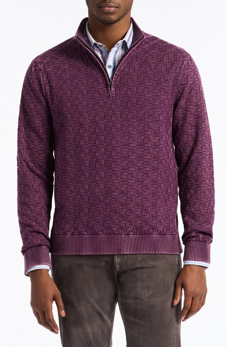 Robert Graham Aubin Basketweave Quarter Zip Sweater, Main, color, Dark Purple