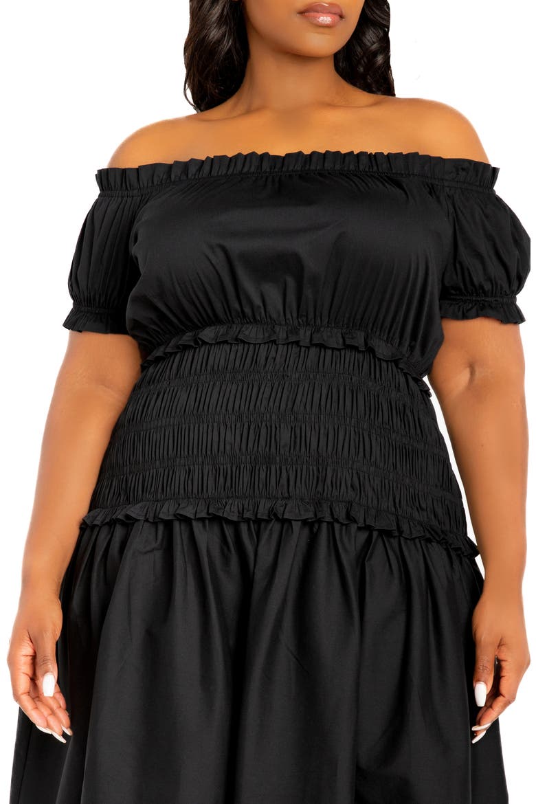Off the Shoulder Midi Dress, Alternate, color, BLACK