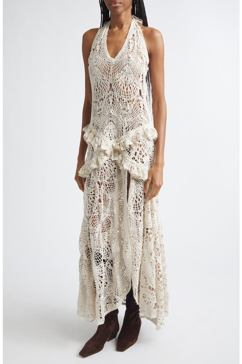 Elvira Lace Halter Cover-Up Dress, Alternate, color, ECRU