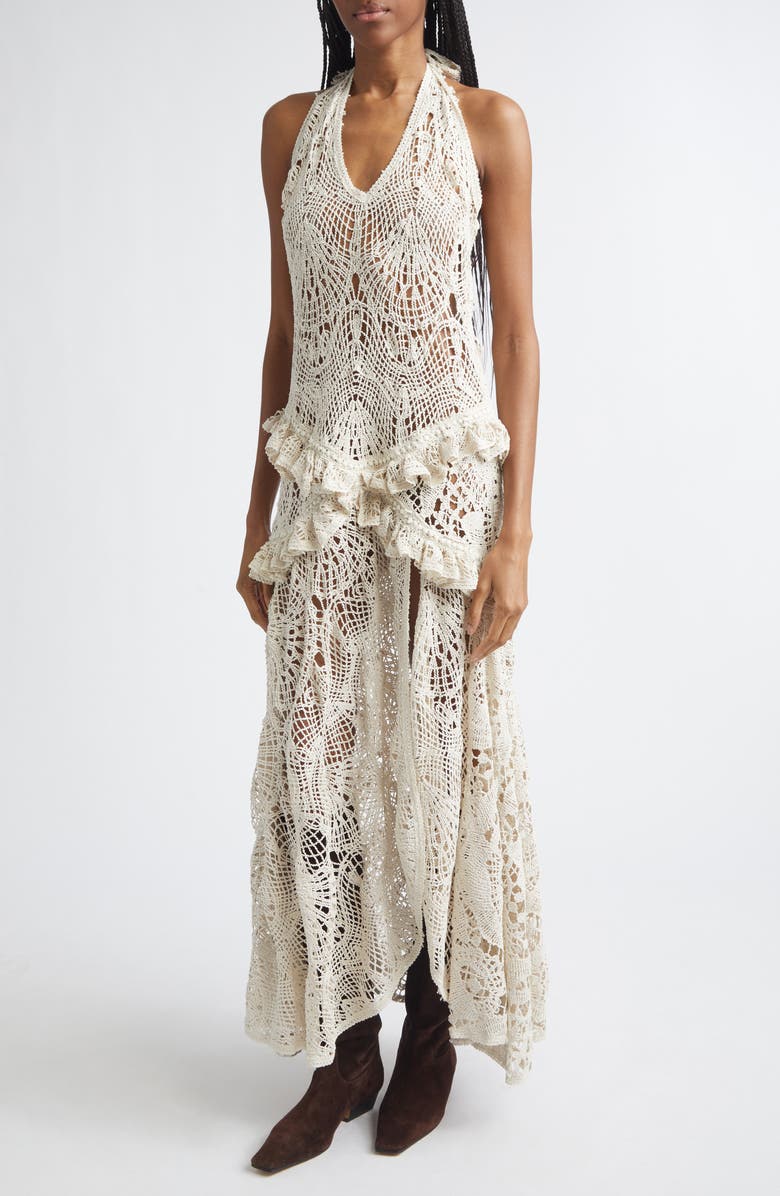 Siedrés Elvira Lace Halter Cover-Up Dress, Alternate, color, Ecru