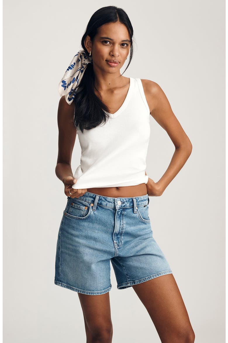 Heidi High Waist Mid Thigh Denim Shorts, Alternate, color, LIGHT BRUSHED CLASSIC BLUE