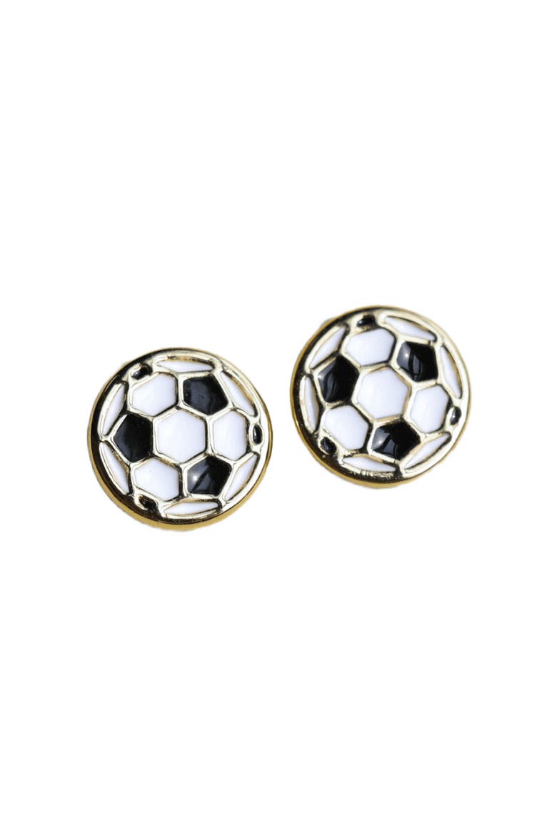 Soccer Ball Stud Earrings, Main, color, Gold / Black / White