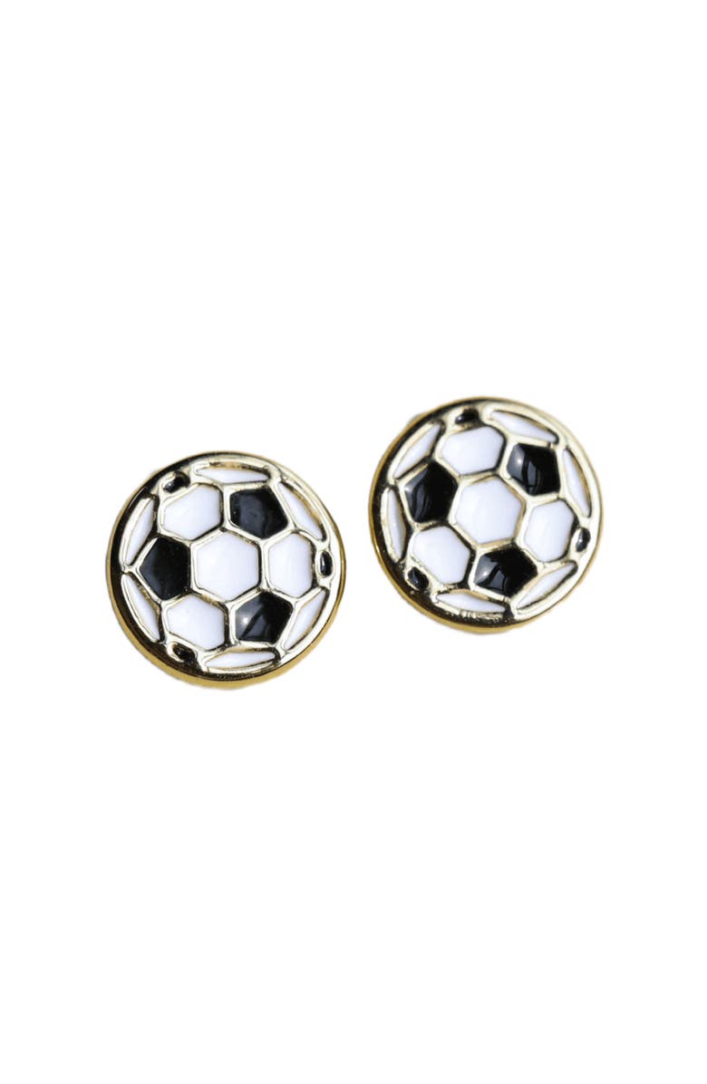 Nickel & Suede Soccer Ball Stud Earrings, Main, color, Gold / Black / White