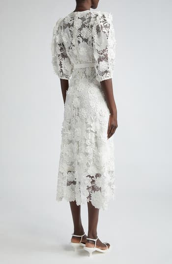 Zimmermann Halliday Floral Belted Lace Midi Dress | Nordstrom