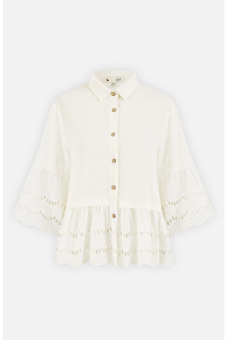 34 Sleeve Relaxed Scallop Trim Shirt, Alternate, color, White
