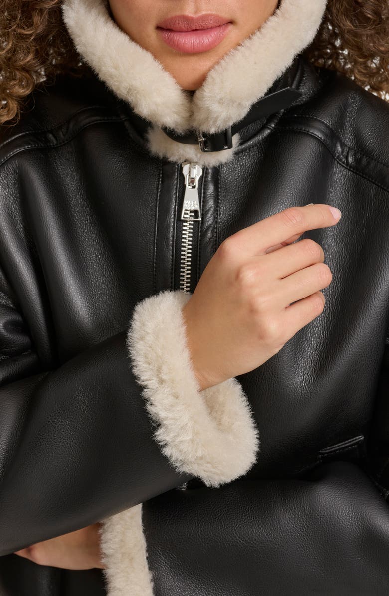 KARL LAGERFELD PARIS Faux Leather & Faux Shearling Bomber Jacket, Alternate, color, Black