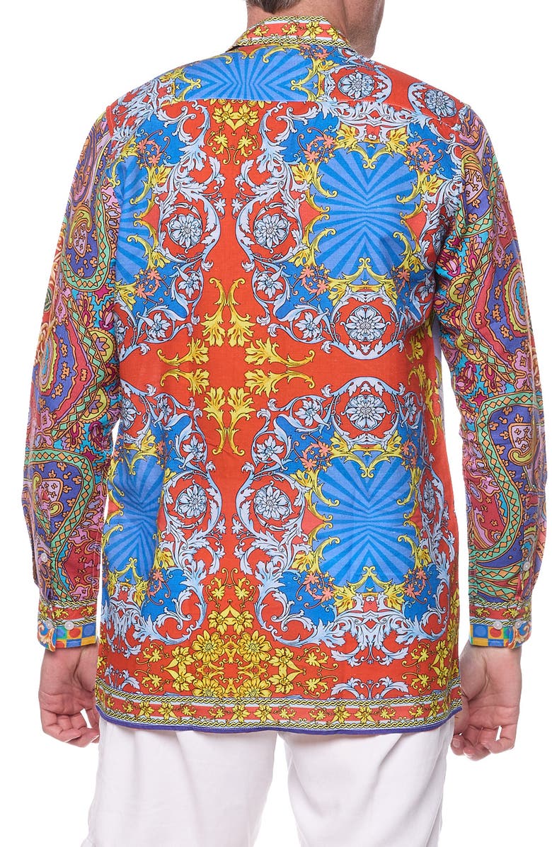 RANEES Filigree Print Linen & Cotton Blend Button-Up Shirt, Alternate, color, Blue