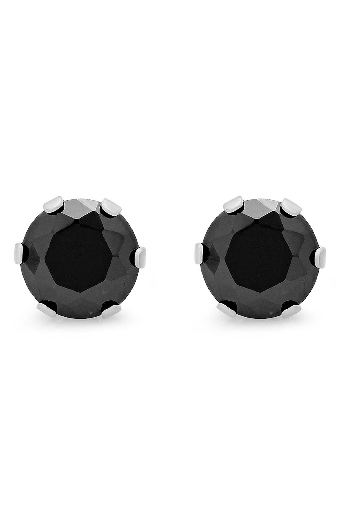 Stainless Steel Black Stone Stud Earrings