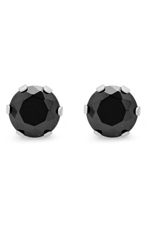 Stainless Steel Black Stone Stud Earrings
