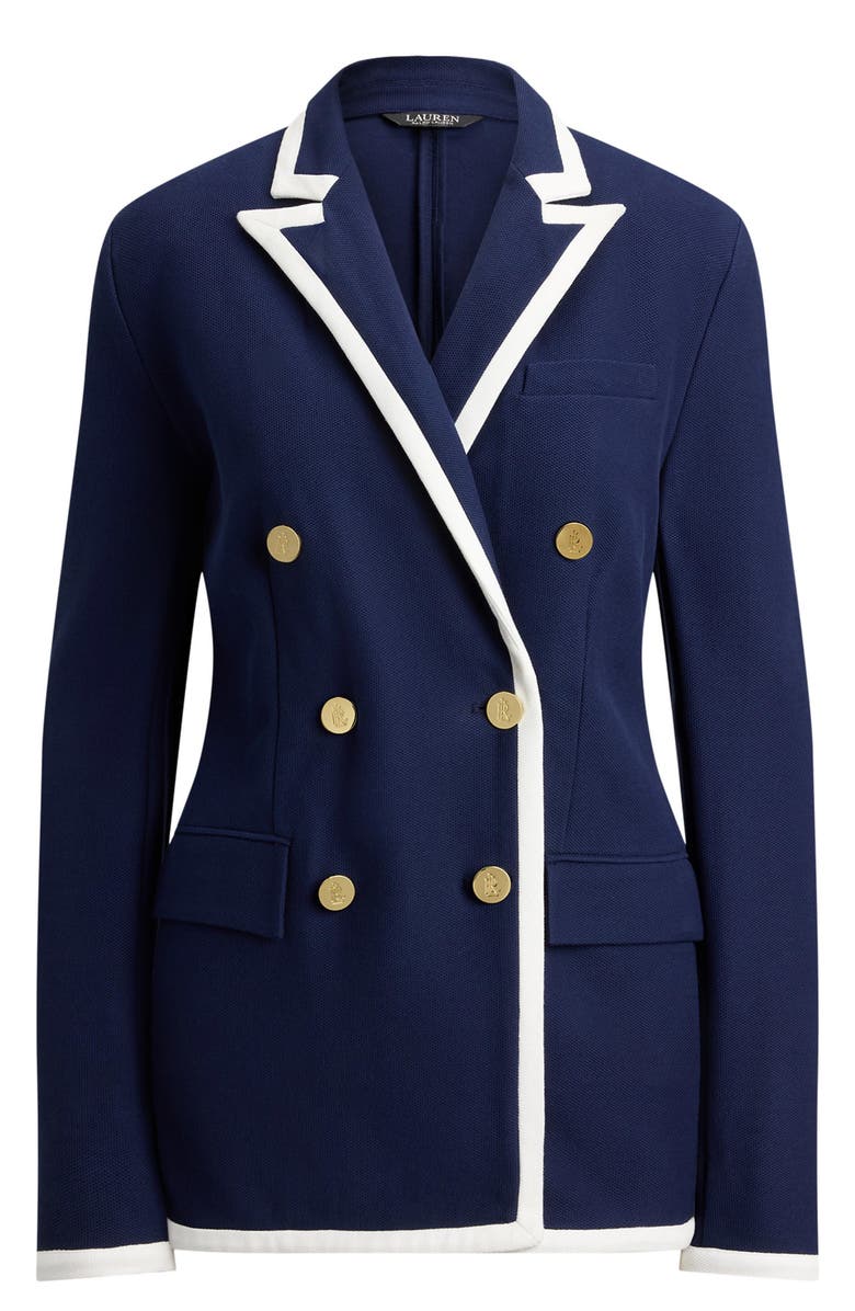 Lauren Ralph Lauren Tahir Double Breasted Piqué Knit Blazer, Alternate, color, Refined Navy Blue