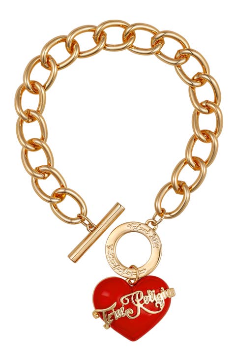 Chunky red heart charm bracelet