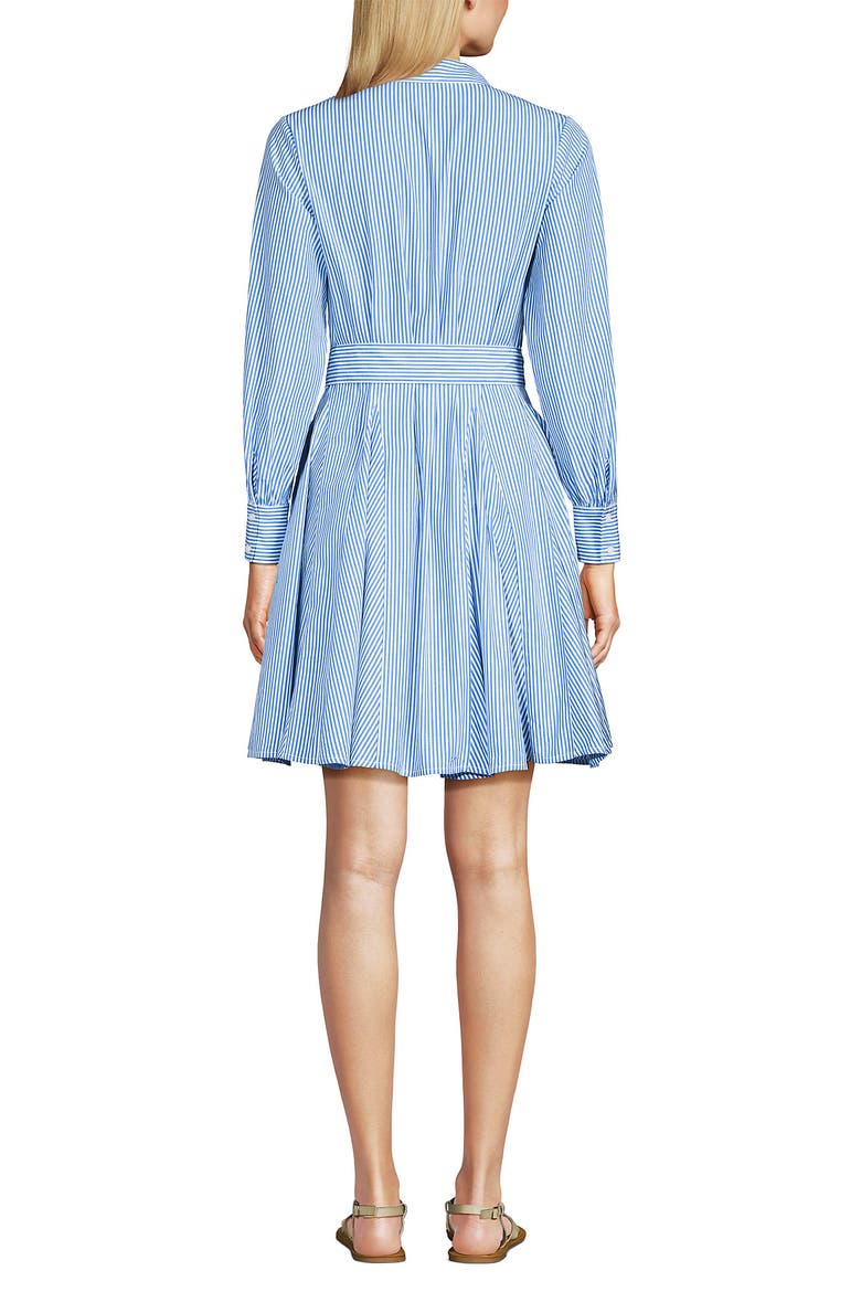 Poplin Button Front Dress with Godets, Alternate, color, Blue/White Mini Stripe