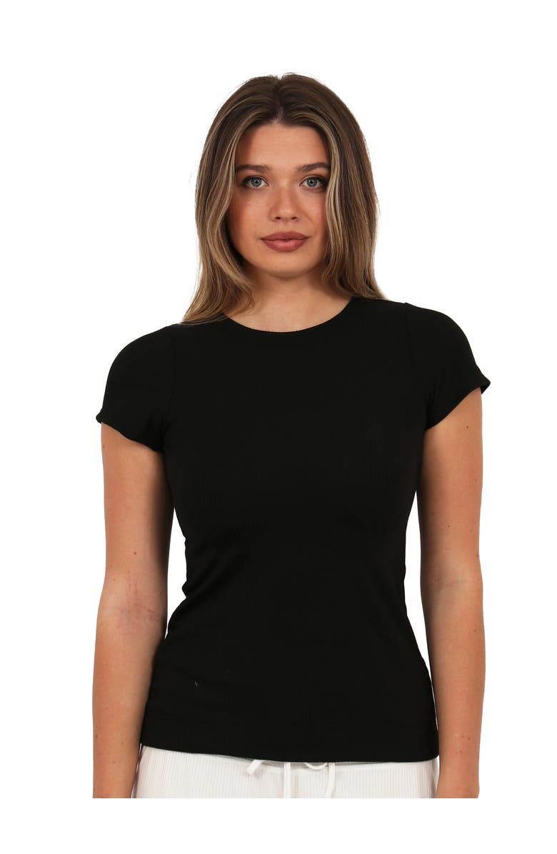 24seven Comfort Apparel Basic Ribbed Knit Round Neck Short Sleeve Top, Main, color, Black