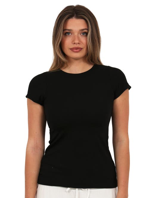 24seven Comfort Apparel Basic Ribbed Knit Round Neck Short Sleeve Top in Black at Nordstrom, Size 1X