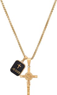 STEELTIME Men's 18k Gold Plated Double Pendant Necklace