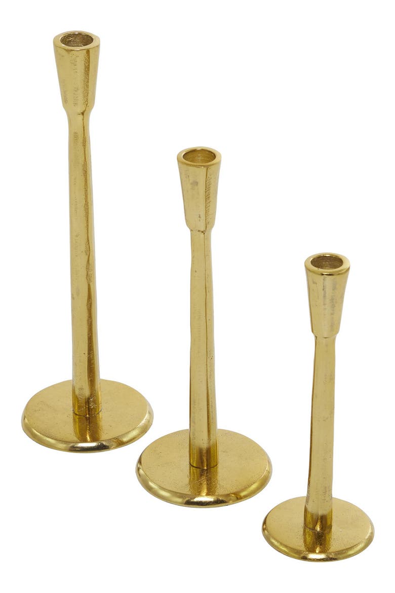 Set of 3 Modern Candleholders, Alternate, color, GOLD