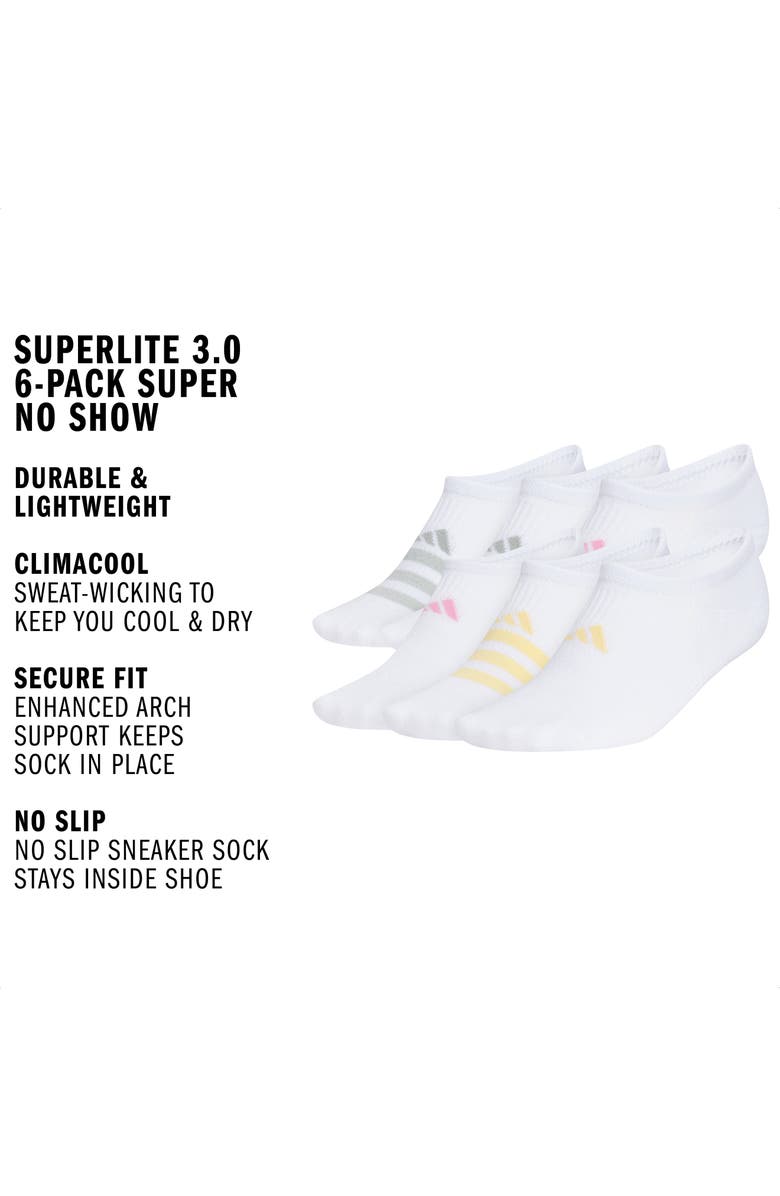 adidas Superlite 3.0 6-Pack No-Show Socks, Alternate, color, White/ Green/ Tropic Bloom