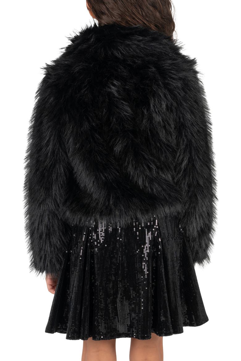 Kids' Faux Fur Jacket with Brooch, Alternate, color, BLACK