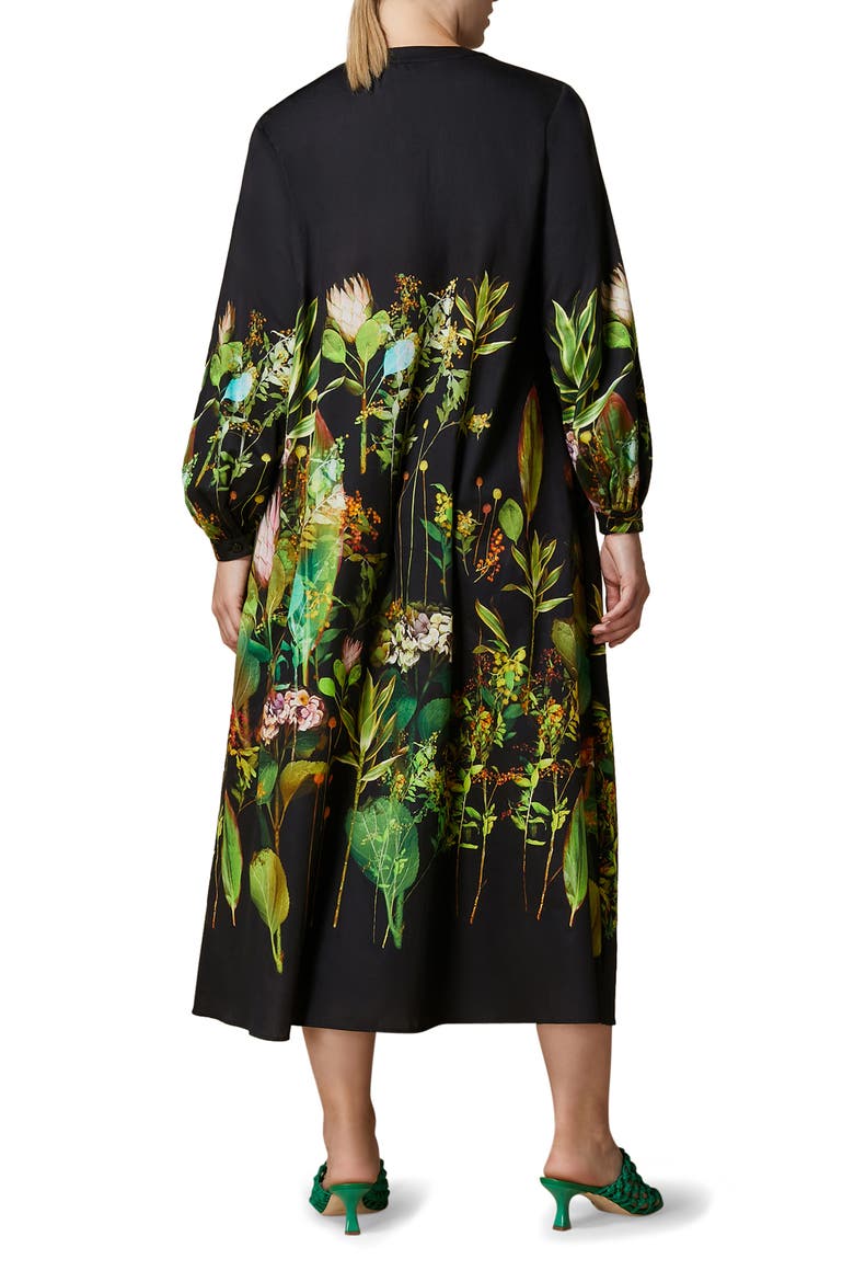 Garbata Floral Long Sleeve Satin Dress, Alternate, color, BLACK