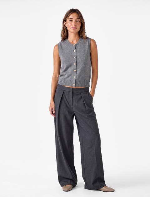 Wool Blend Crew Neck Sleeveless Knit Vest