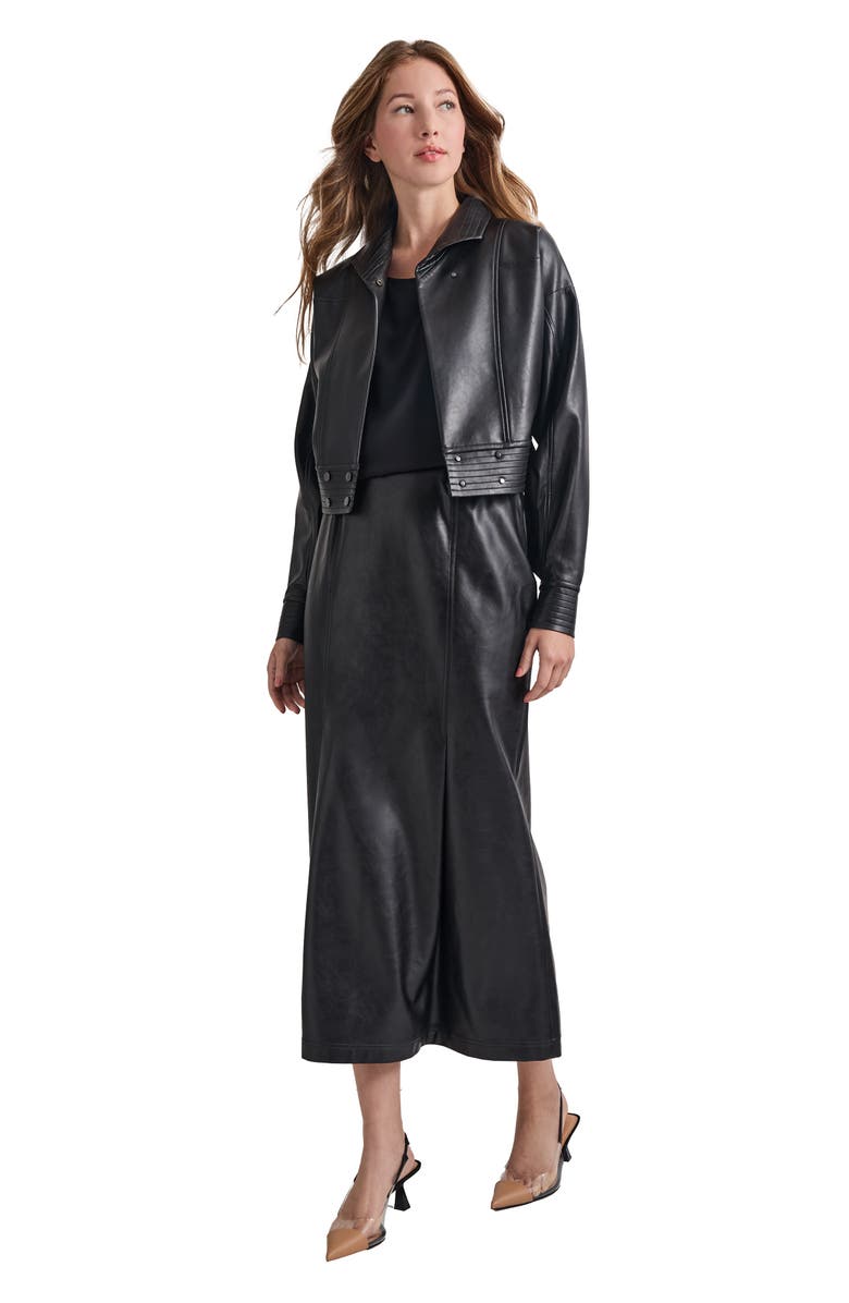 Misook Crop Faux Leather Moto Jacket, Alternate, color, 