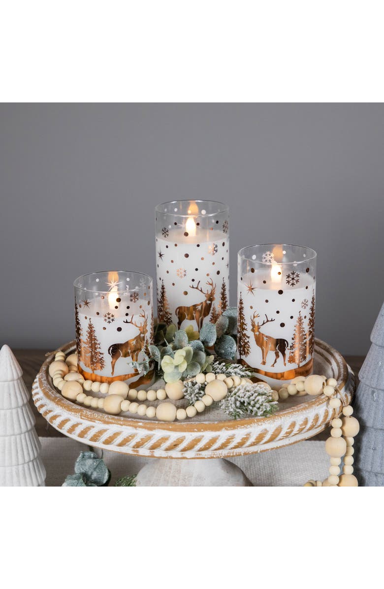 Northlight LED Flameless Flickering Woodland Glass Pillar Christmas Candles - 6" - Set of 3, Alternate, color, White